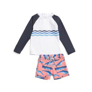 SNAPPER ROCK Peach Infant And Toddler Boys 2pc Whale Tail Rash Guard Set